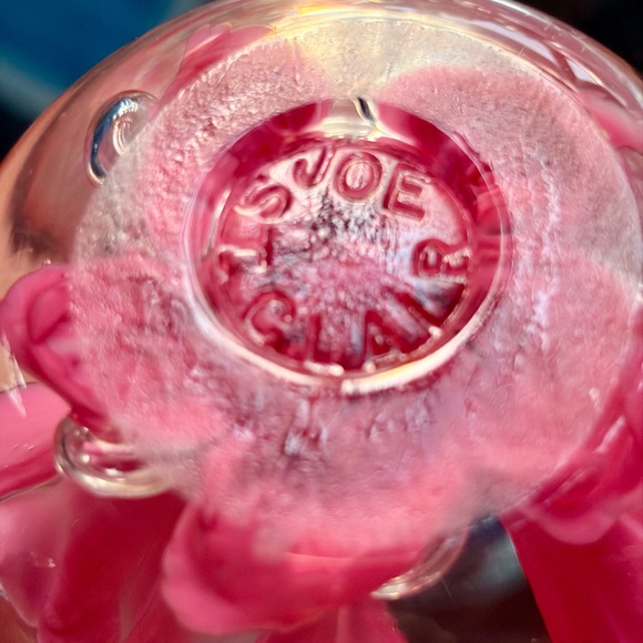 VINTAGE JOE ST CLAIRE ART GLASS PINK TRUMPET FLOWER BUBBLE PAPERWEIGHT - Picture 7 of 7